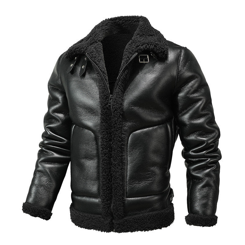 Casual Black Single-breasted Youth Loose Fleece-lined Side Seam Sidekick Lapel
