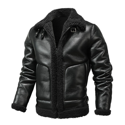 Casual Black Single-breasted Youth Loose Fleece-lined Side Seam Sidekick Lapel