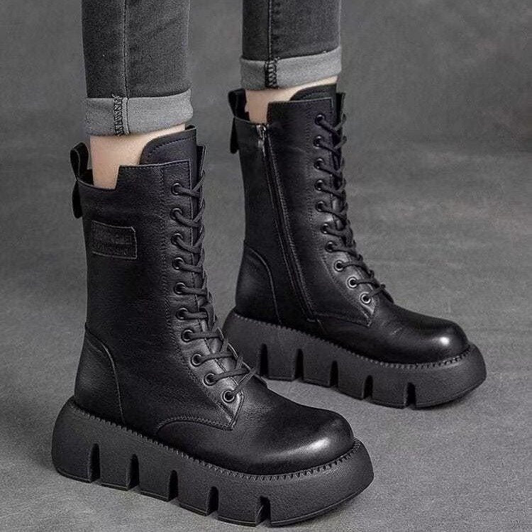 Women's Warm Casual Fashion All-matching Lace-up Cotton Boots