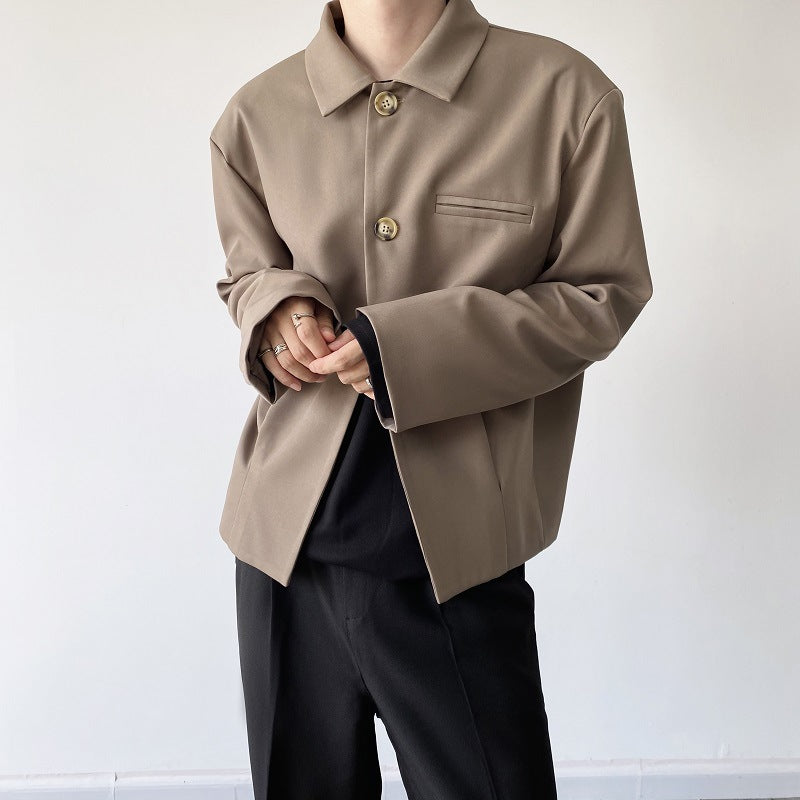 Simple Cold Style Short Jacket Polo Collar Solid Color High-grade Jacket
