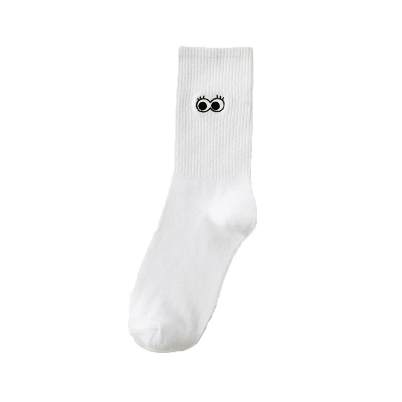 White Japanese Cartoon Embroidery Tube Socks