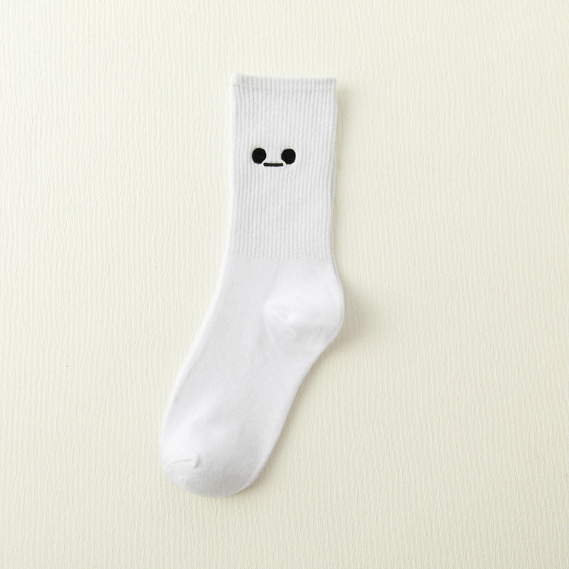 White Japanese Cartoon Embroidery Tube Socks
