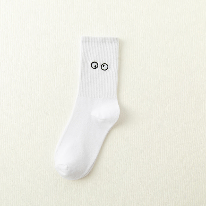 White Japanese Cartoon Embroidery Tube Socks