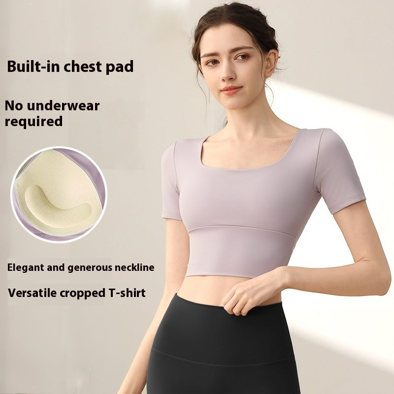Yoga Cuff Chest Pad Slim Fit Slimming Sports Short Sleeve