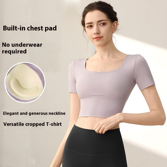 Yoga Cuff Chest Pad Slim Fit Slimming Sports Short Sleeve