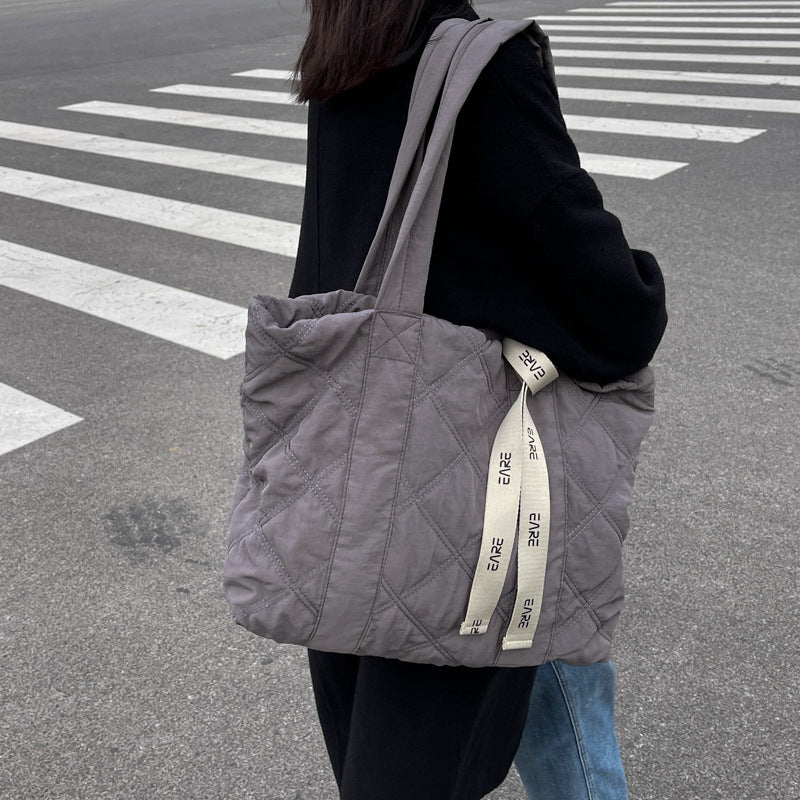 Winter Tote Bag For Women Sewing Rhombus Shoulder Bag High Capacity Commuting Shopping Bag Personalized Handbags