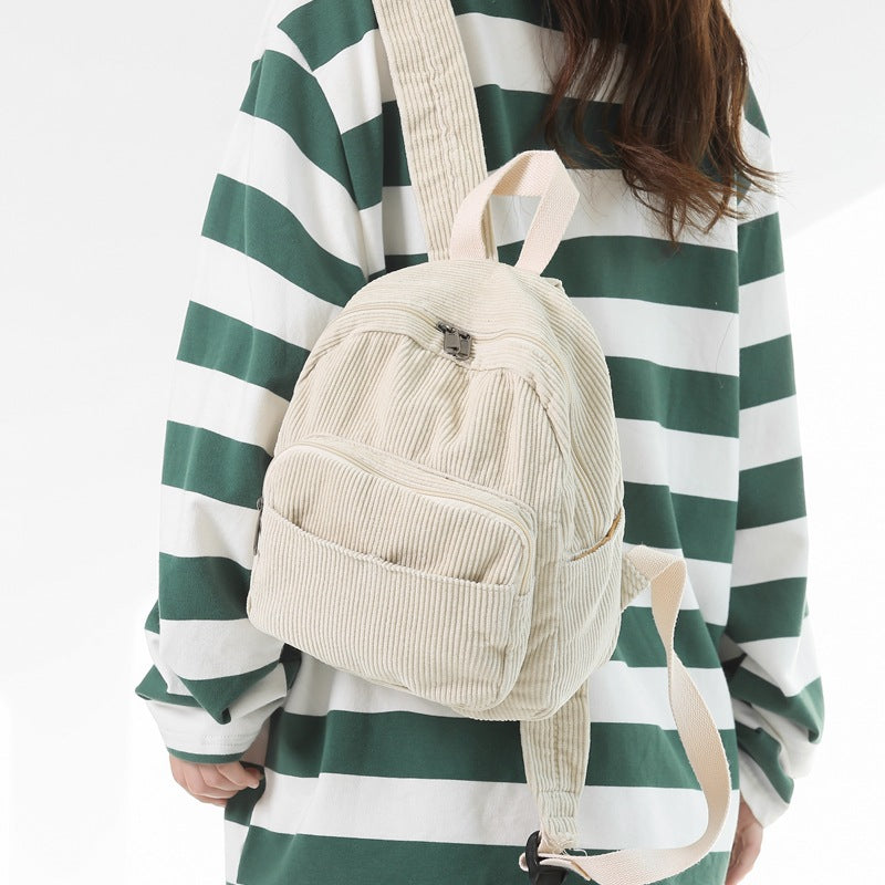 Corduroy Solid Color Schoolbag Women's Backpack Small Backpack Women