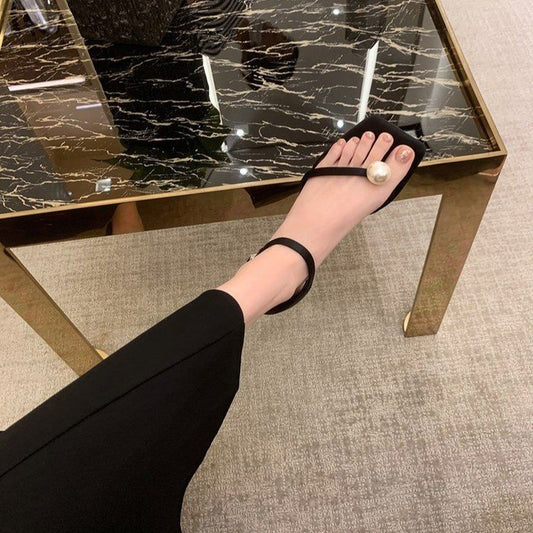 Nye fe-stil firkantet tå perle flip-flop sandaler til kvinder