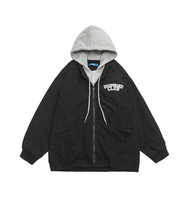 Japanese Retro Simple Letter Jacket Men's And Women's Same Loose Hooded Jacket