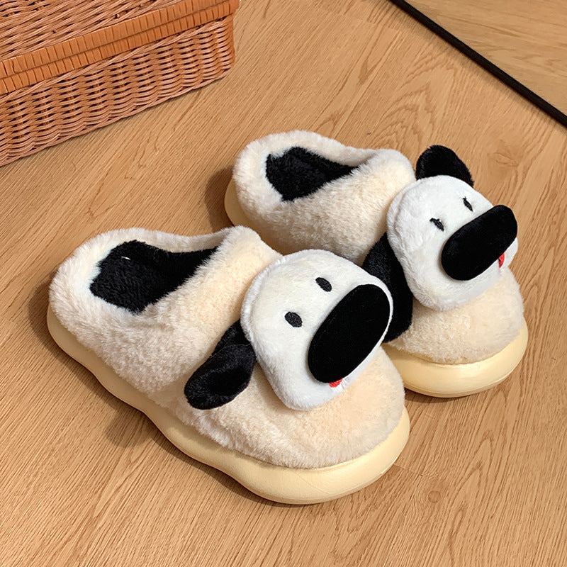 Home Fluffy Cute Cartoon Puppy Cotton Slippers