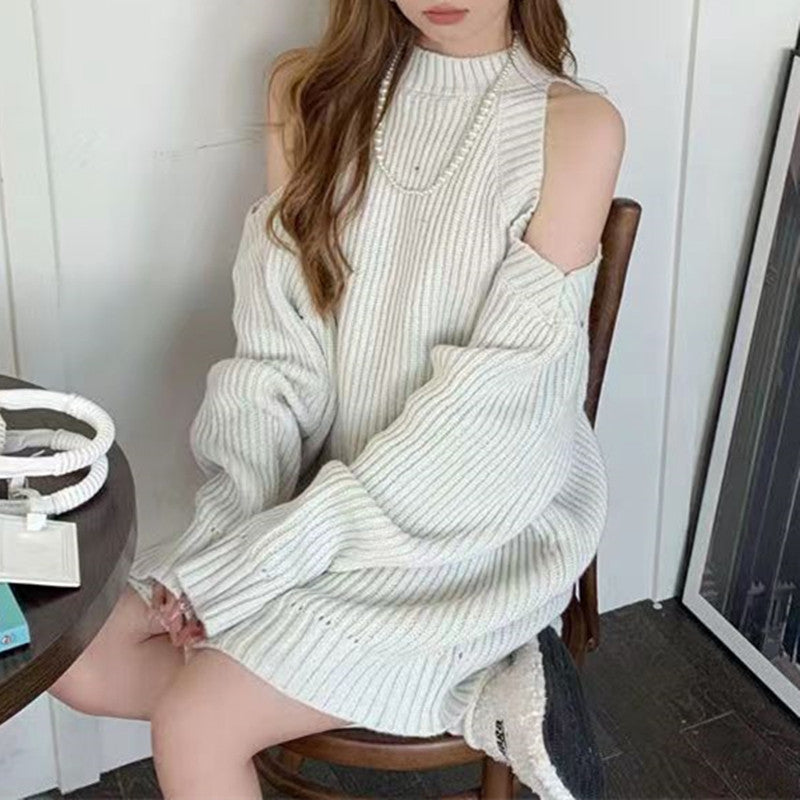 Knitwear Women's Korean-style Commuter Thick Needle Ripped Mid-length Women's Sweater Top