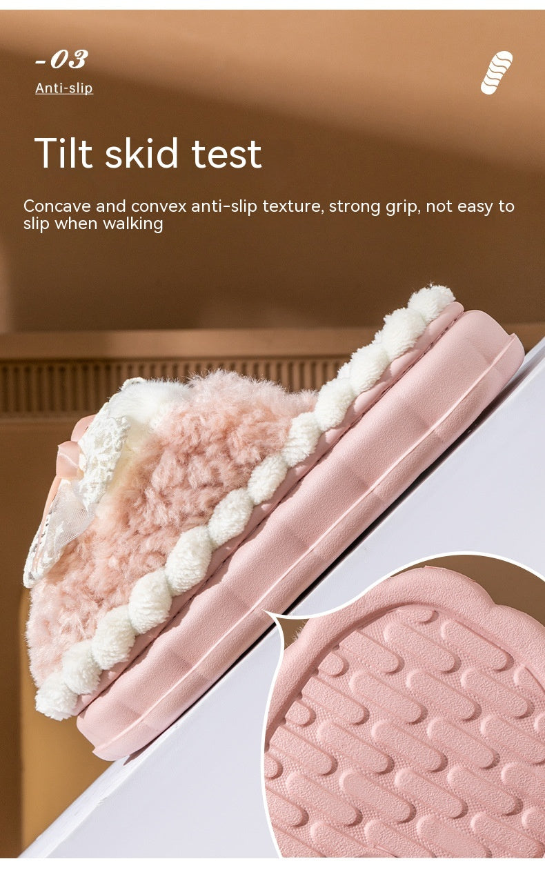 Fluffy Slippers Eva Home Japanese And Korean Style Minimalist Bowknot