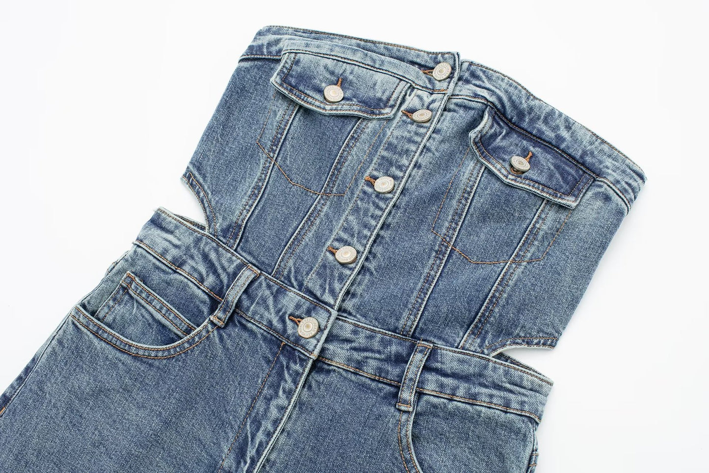 Women's Fashion Tube Top Denim Jumpsuit
