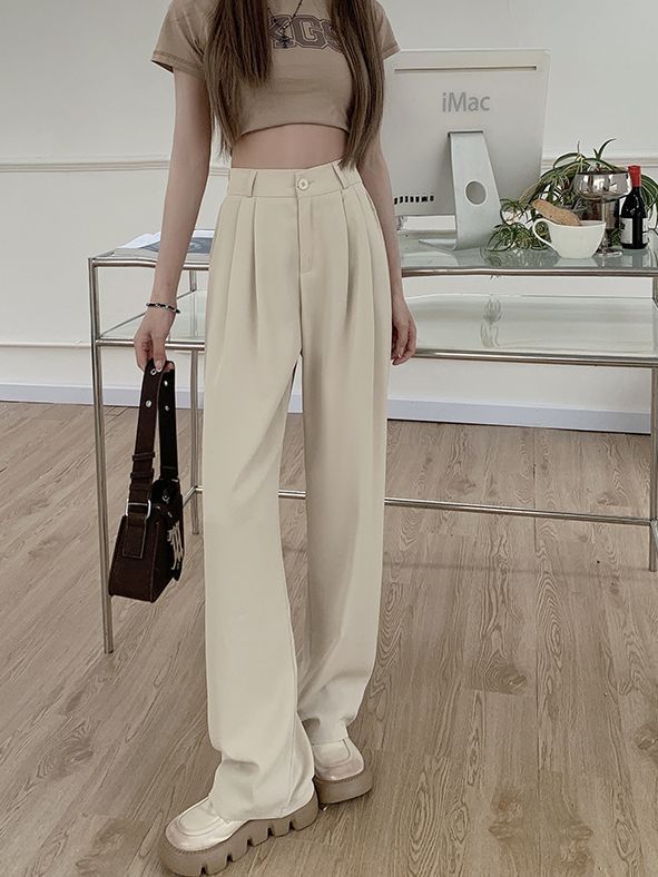 Straight High Waist Slimming Loose And Simple Casual Pants
