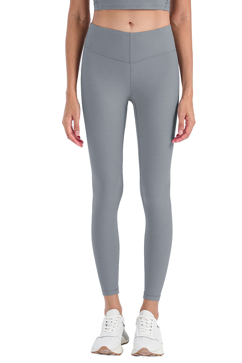 Vertical Rib Running Fitness Sports Tights For Women