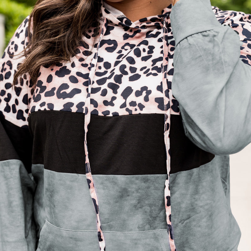 Efterår Leopardprint Kontrastfarvet Hættetrøje i Casual Stil til Kvinder
