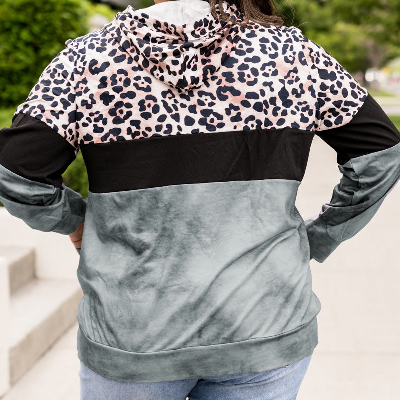 Efterår Leopardprint Kontrastfarvet Hættetrøje i Casual Stil til Kvinder