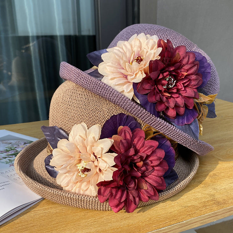 Elegant Off-the-face-hat Round Crown Women's Fashionable Knitted Breathable Bucket Hat
