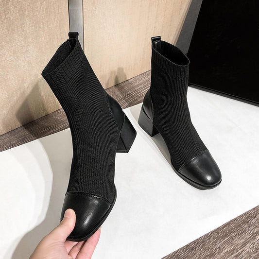 Net Celebrity Thin Socks Temperament Thick Heel Low Tube Martin Boots