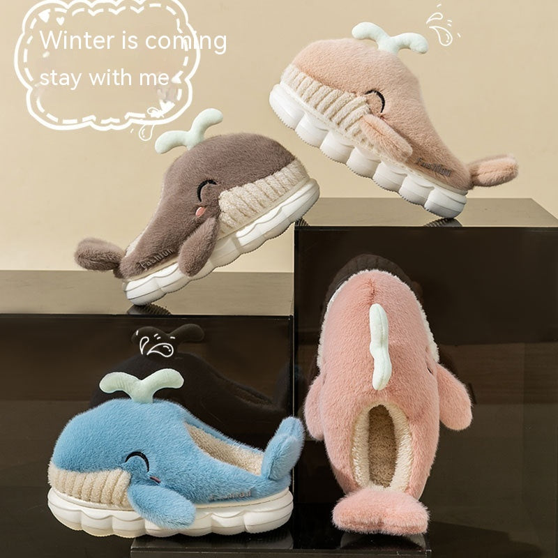 Dancing Whale Cotton Slippers Women's Cute Indoor Household Platform