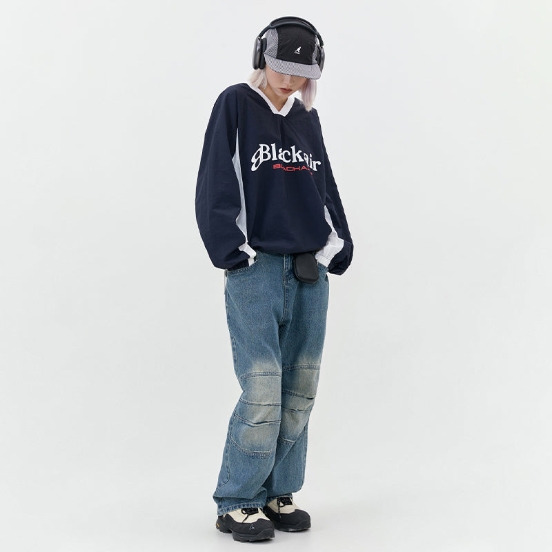 Letter V-collar Contrast Color Couple Long Sleeve Pullover Hoodie