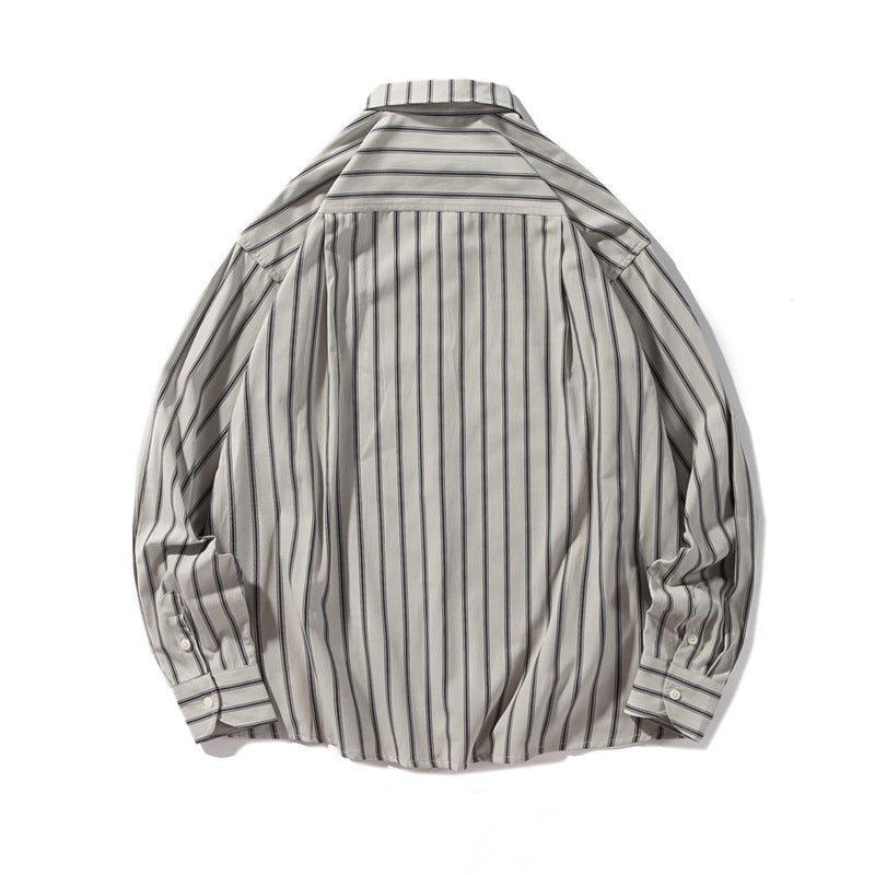 Autumn New Youth Shirt Men's College Style Vintage Stripe Coat