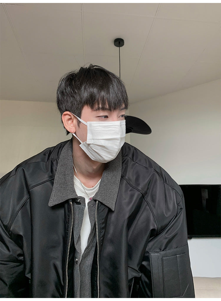 Winter High-grade Denim Stitching Fake Two-piece Pilot Jacket