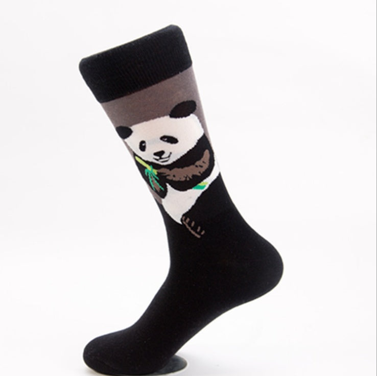 Happy tide socks, pandas, flowers and birds, colorful, high tube, casual cotton socks