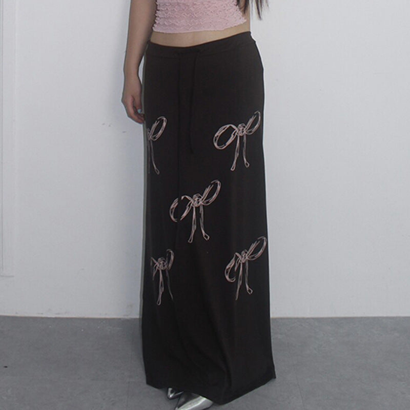 Women's Bow Print Drawstring Straight Dress