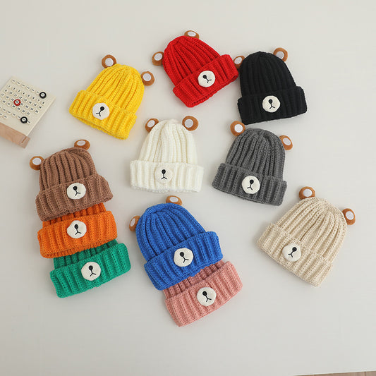 Knitted Hat Bear Candy Color Woolen Cap