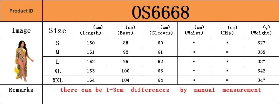 European And American Fashion Sexy Print Long Sleeve Shawl Swimsuit Two-piece
