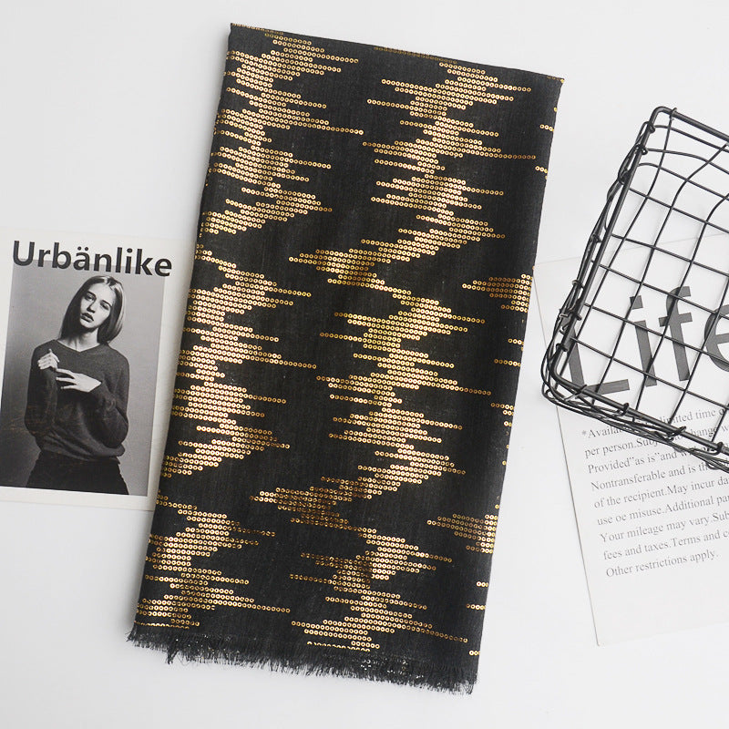 Tassel bronzing cotton and linen scarf