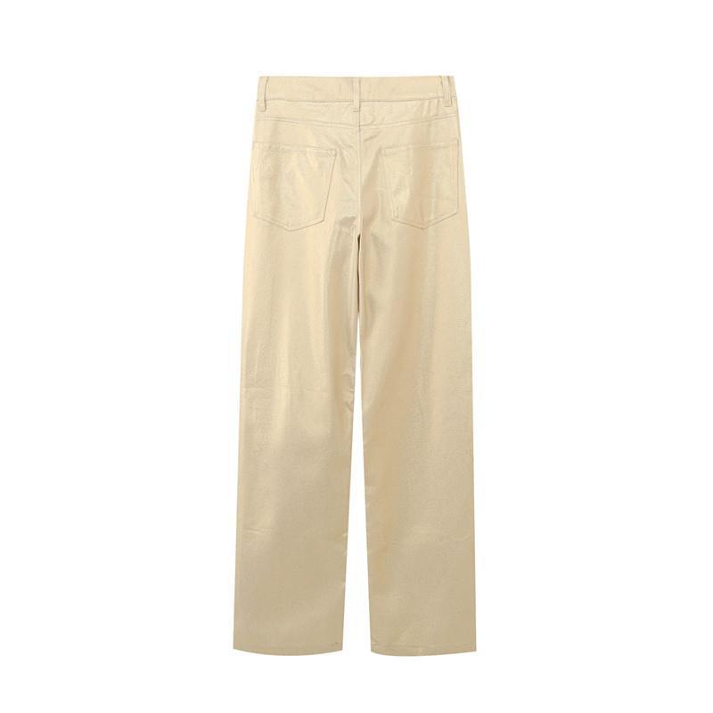 Summer New European And American Personal Casual Style Golden Bright Straight Casual Draping Pants