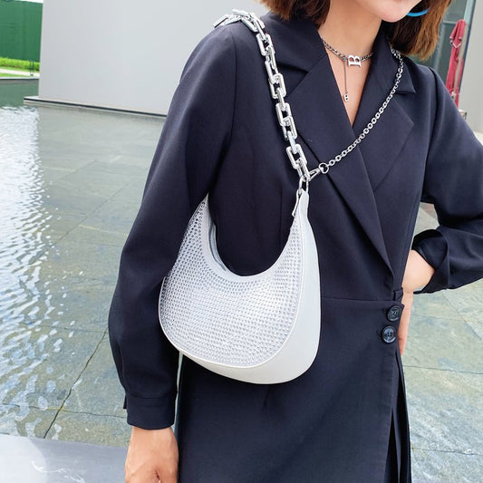 Ins Diamond-studded Armpit Baguette Korean Style Western Style Chain Messenger Bag Tide