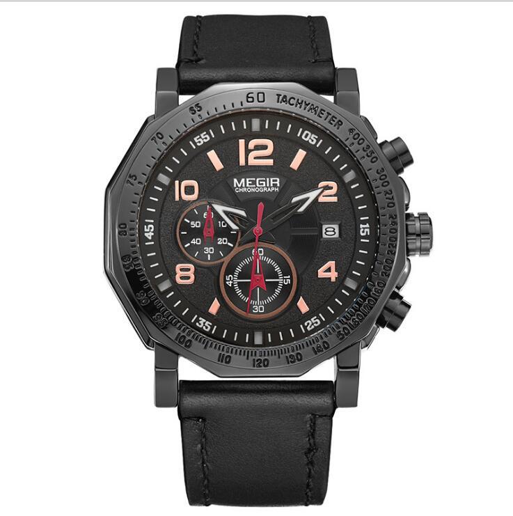 Leather Men's Quartz Watch Multi-function Chronograph Waterproof Sports Watch
