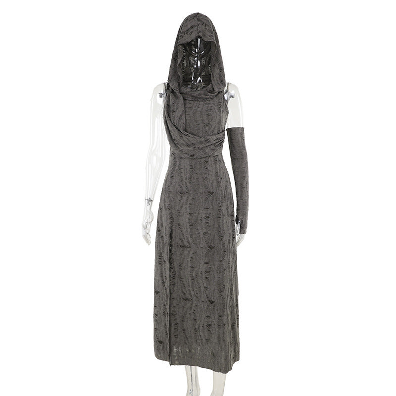 Spliced Hooded Dress For Women