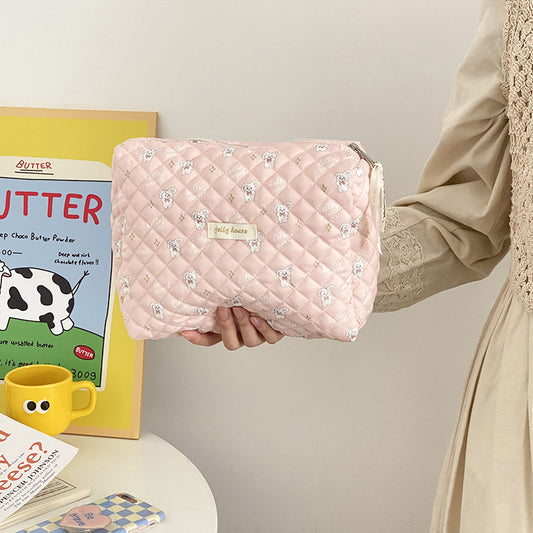 New Ins Cream Cute Gentle Cosmetic Bag Large Capacity Portable Quilting Wash Bag Liner Bag Women