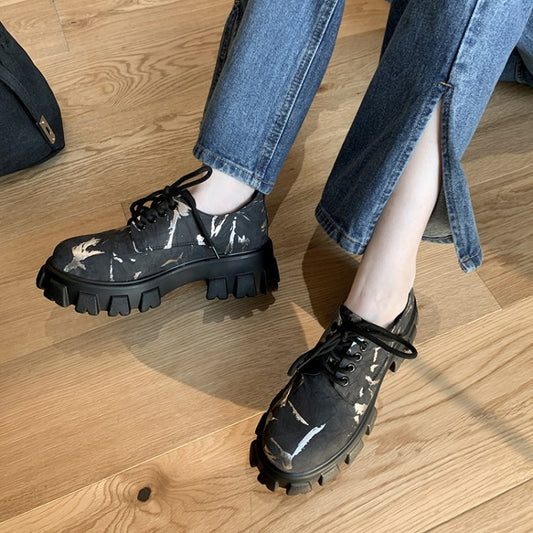 Camouflage Platform Round Toe Wedge Casual Shoes