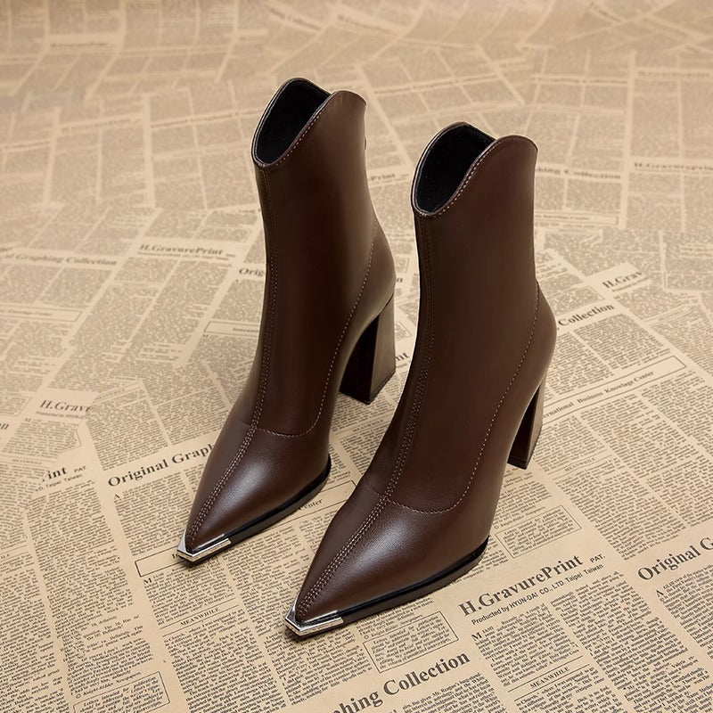 Pointed Toe Chunky Heel High-grade Booties Women