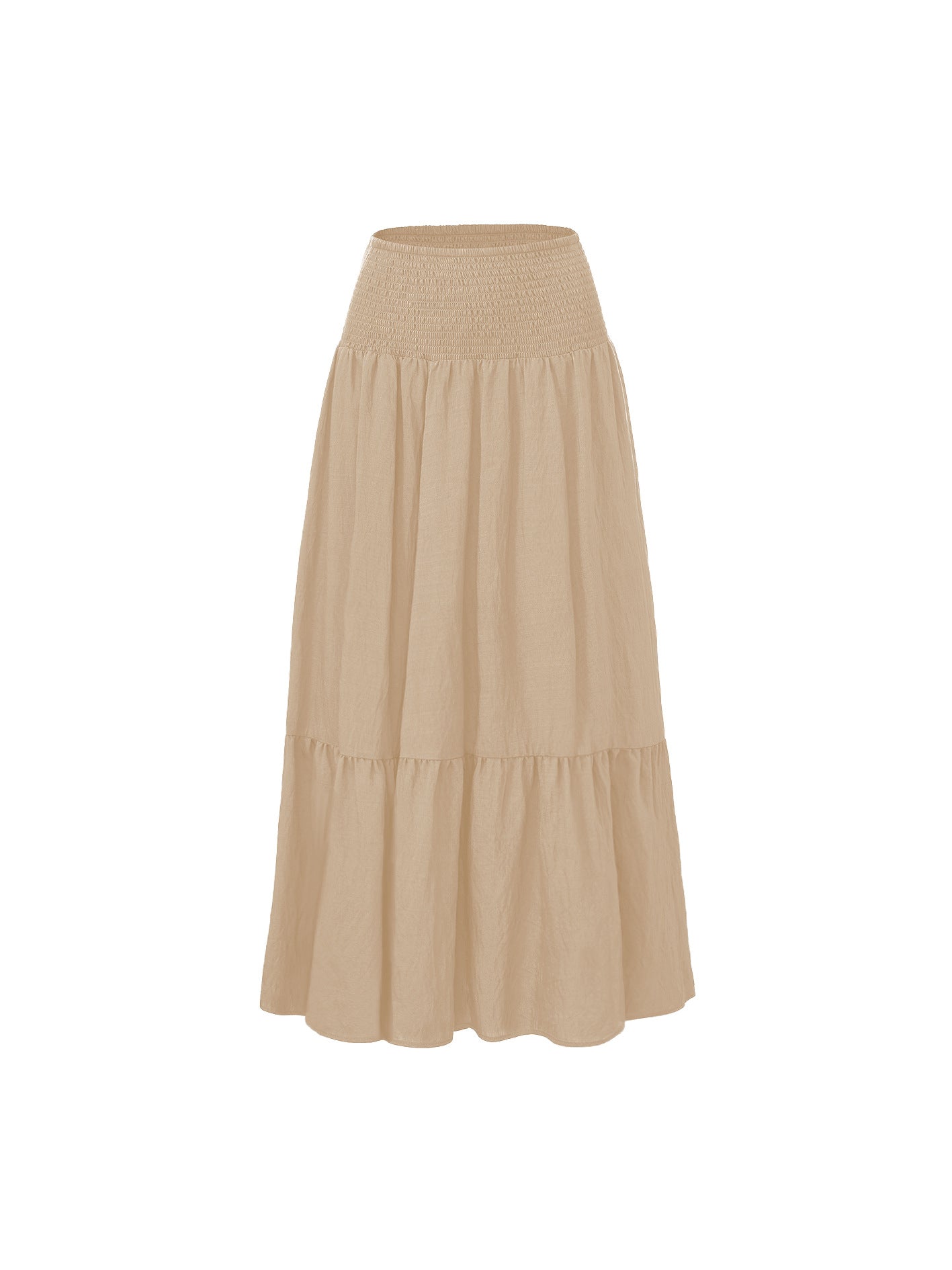 High-waisted Pleated Elastic Waist Skirt Solid Color With Pockets A-line Silhouette
