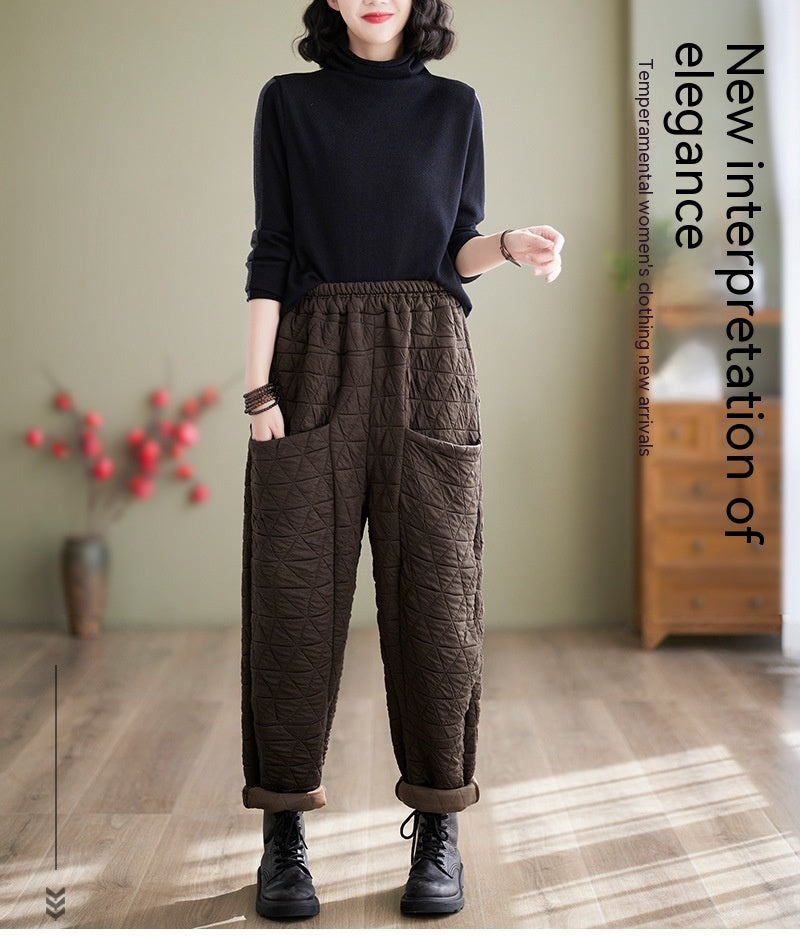 Autumn And Winter Loose Plus Size Quilted Retro Casual Thickening Harem Pants