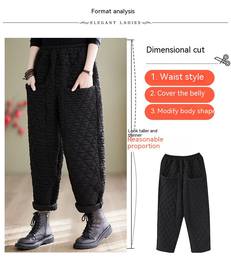Autumn And Winter Loose Plus Size Quilted Retro Casual Thickening Harem Pants