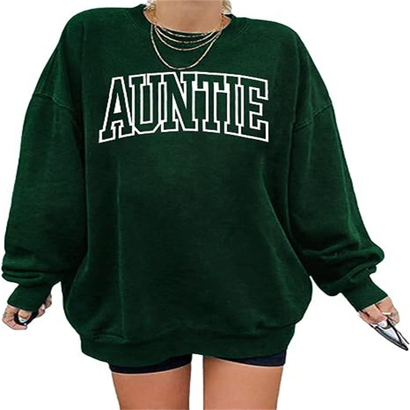 Sweatshirt, oversized rundhalset trøje, tante bogstavprint, lange manchetter