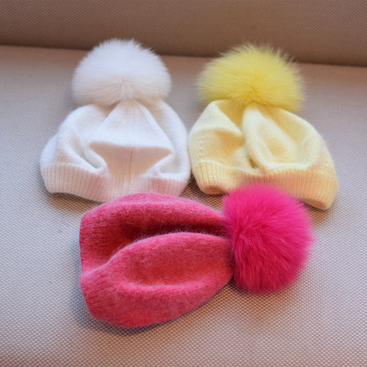 Women's Thin Autumn And Winter Knitting Warm Fur Ball Hat