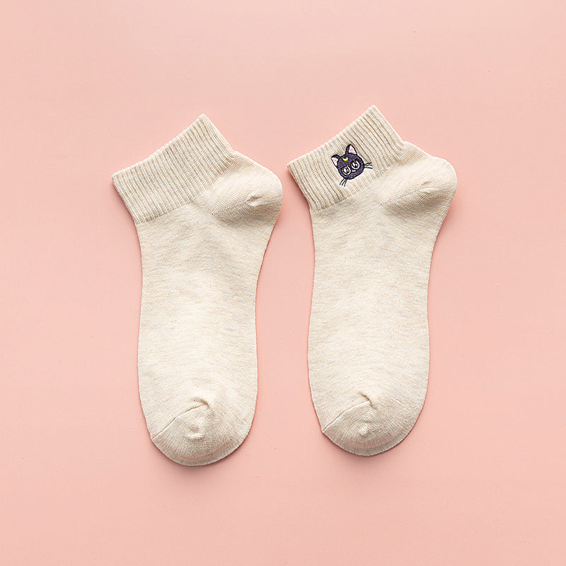 Cartoon embroidery summer thin short cotton socks
