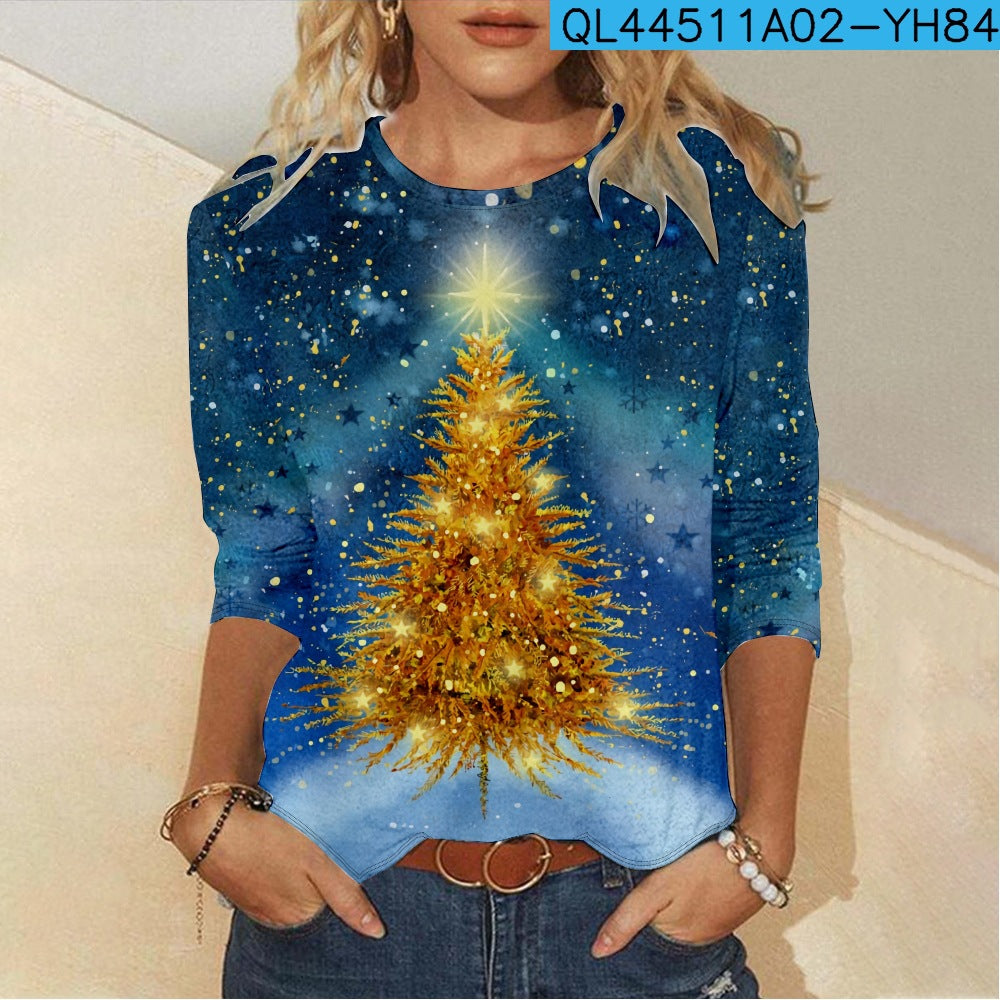 Christmas Element Creative Printing 3D Digital Casual Trend 3D Long Sleeve T-shirt