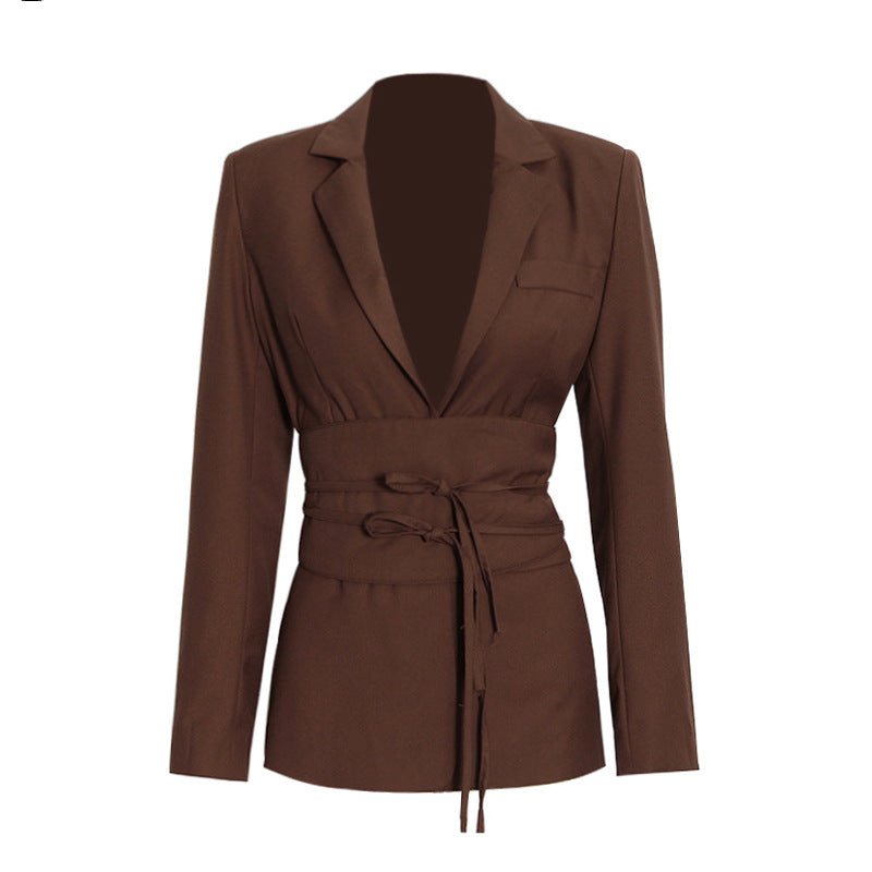 Waist Solid Color Suit  And  High Waist Straight Trousers