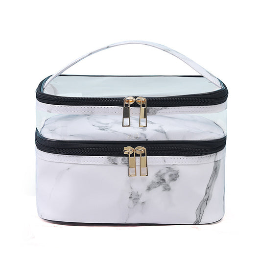 Transparent Pvc Double Layer Marble Waterproof Cosmetic Bag