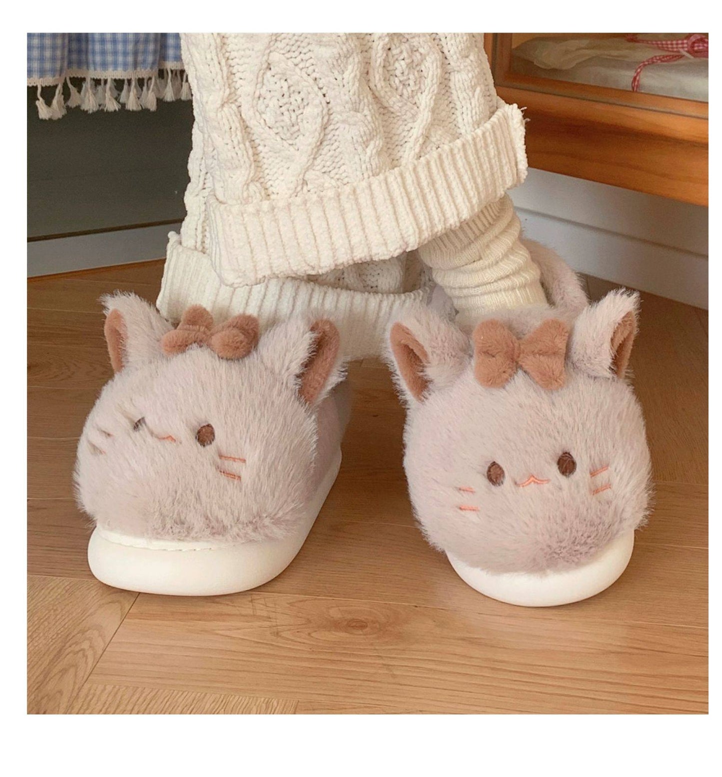 Cute Girl Heart Cartoon Cat Cotton Slippers