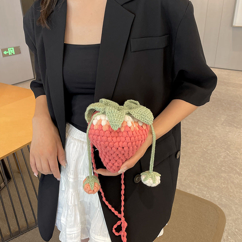 Personalized Handmade Crocheted Wool Strawberry Small Bag